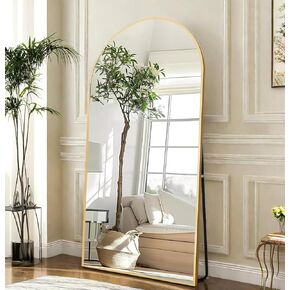 Full Length Mirror, 63" x 20" Floor Mirror, Arched Free Standing Full Body Mirror with Stand, Aluminum Frame, Hanging Mounted Wall Mirror for Bedroom Living Room Cloakroom, Gold