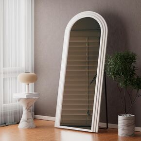 COOL2DAY 71"×28" Arched Full Length Mirror with Solid Wood Frame Irregular Wavy Mirror Large Wooden Frame Floor Mirror with Stand Full Body Mirrors for Dressing Bedroom Living Room