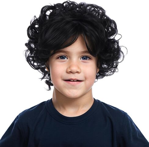 Short Black Wig for Boy Kids Black Shaggy Wigs Child Short Curly Wavy Wig Boys Daily Halloween Costume Synthetic Wigs in Saudi Arabia