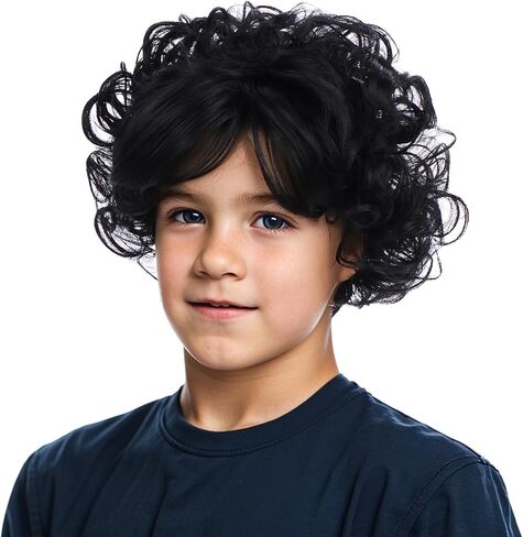 Short Black Wig for Boy Kids Black Shaggy Wigs Child Short Curly Wavy Wig Boys Daily Halloween Costume Synthetic Wigs in Saudi Arabia