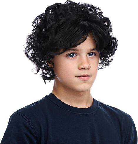 Short Black Wig for Boy Kids Black Shaggy Wigs Child Short Curly Wavy Wig Boys Daily Halloween Costume Synthetic Wigs in Saudi Arabia