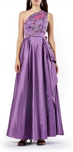 Women's One-Shoulder Embroidered Taffeta Dress – Floral Beaded Maxi with Overlay in Saudi Arabia