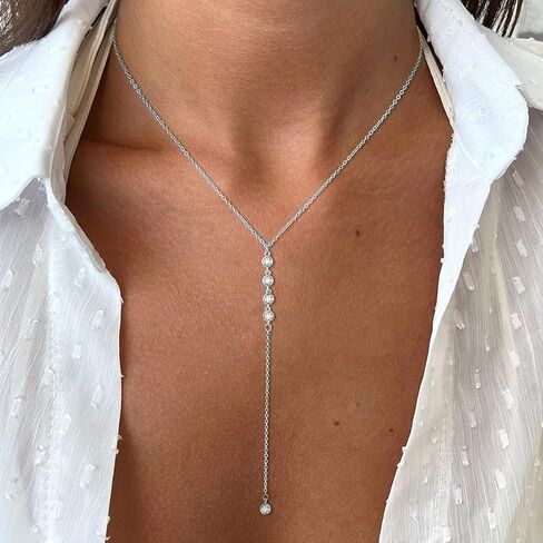 قلادة طويلة للنساء قلادة ضيقة من اللباد الفضة اللطيفة على شكل Y قلادة زفاف زفاف قلادة. in Kuwait