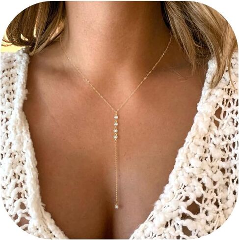 Long Necklaces for Women Trendy Lariat Necklace Dainty Silver Y-shaped Drop Necklace Long Silver Prom Necklace Wedding Jewelry Gifts in Kuwait