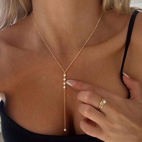 Long Necklaces for Women Trendy Lariat Necklace Dainty Silver Y-shaped Drop Necklace Long Silver Prom Necklace Wedding Jewelry Gifts in Kuwait