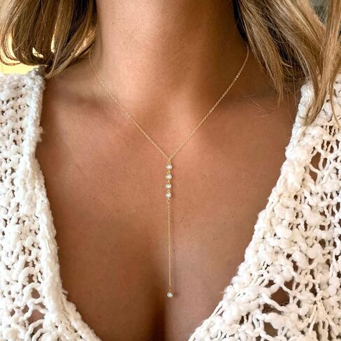 Long Necklaces for Women Trendy Lariat Necklace Dainty Silver Y-shaped Drop Necklace Long Silver Prom Necklace Wedding Jewelry Gifts in Kuwait
