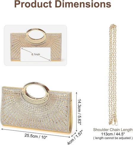 Evening Bags Clutch Purses for Women Formal, Rhinestone Handbags Purse Shoulder Bag with Chain Sparkly for Wedding Guest Party Gold in Saudi Arabia