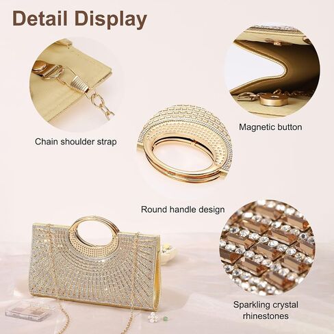 Evening Bags Clutch Purses for Women Formal, Rhinestone Handbags Purse Shoulder Bag with Chain Sparkly for Wedding Guest Party Gold in Saudi Arabia