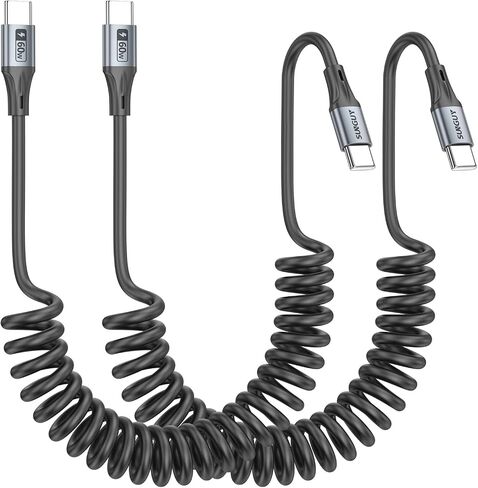 SUNGUY Android Auto USB C إلى USB C Cable 3.3FT، USB C Car Carplay Cable for iPhone 16/15/ Pro/Pro Max، كابل USB C ملفوف 60 وات شحن سريع لهاتف Samsung Galaxy S24 S23، iPad Pro in Saudi Arabia
