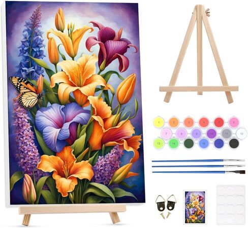 Paint by Numbers Kit for Adults with Framed Canvas&Wooden Easel, DIY Acrylic Paint by Numbers Kits for Adults Beginner, Birds Drawing Paintwork Arts and Crafts for Home Wall Decor, 12x16inch in Saudi Arabia