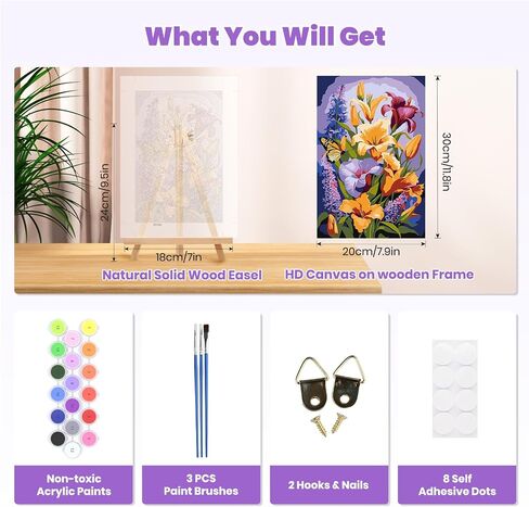 Paint by Numbers Kit for Adults with Framed Canvas&Wooden Easel, DIY Acrylic Paint by Numbers Kits for Adults Beginner, Birds Drawing Paintwork Arts and Crafts for Home Wall Decor, 12x16inch in Saudi Arabia