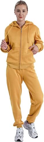 Sherpa Zipper Womens Sweatsuits Active Jogging Fleece 2 Pieces Hoodie and Pants Winter Outfit Sets in Saudi Arabia