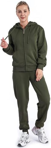 Sherpa Zipper Womens Sweatsuits Active Jogging Fleece 2 Pieces Hoodie and Pants Winter Outfit Sets in Saudi Arabia