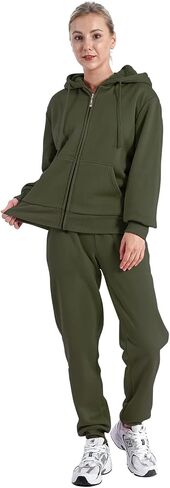 Sherpa Zipper Womens Sweatsuits Active Jogging Fleece 2 Pieces Hoodie and Pants Winter Outfit Sets in Saudi Arabia