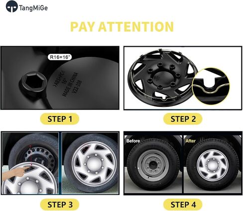 TangMiGe 4-Pack Hubcaps Compatible with Ford Van 1998-2023: Ford Truck-MTD E250 / E350 / E450 / E550 2008-2023, Ford Econoline 1998-2014; 16 inch 16" Wheel Covers (Silver Color) in Saudi Arabia