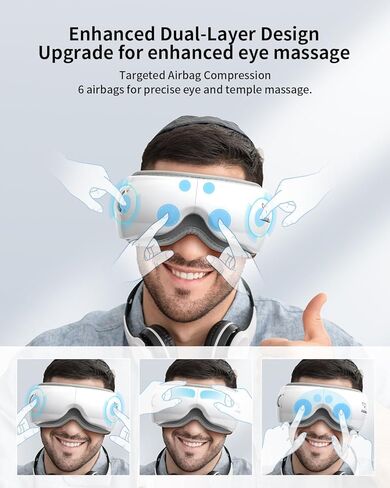 Eye Massager with Heat&Bluetooth Music,FSA/HSA Eligible Eye Care Device for Migraine,Smart Eye Mask for Relaxation,Reduce Strain,Improve Sleep,Ideal Gift for Men/Women,White in Saudi Arabia