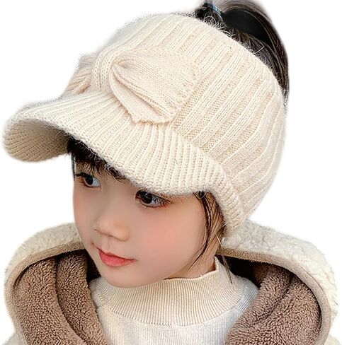 Kid Girl Ponytail Knit Visor - Warm Beanie-Hat for Littles Girls for 2-7 Years Old in Saudi Arabia