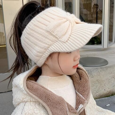 Kid Girl Ponytail Knit Visor - Warm Beanie-Hat for Littles Girls for 2-7 Years Old in Saudi Arabia