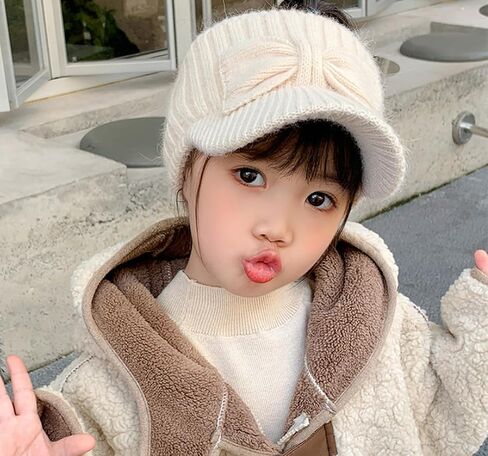 Kid Girl Ponytail Knit Visor - Warm Beanie-Hat for Littles Girls for 2-7 Years Old in Saudi Arabia
