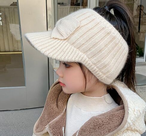 Kid Girl Ponytail Knit Visor - Warm Beanie-Hat for Littles Girls for 2-7 Years Old in Saudi Arabia