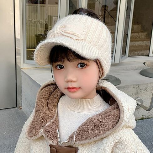 Kid Girl Ponytail Knit Visor - Warm Beanie-Hat for Littles Girls for 2-7 Years Old in Saudi Arabia