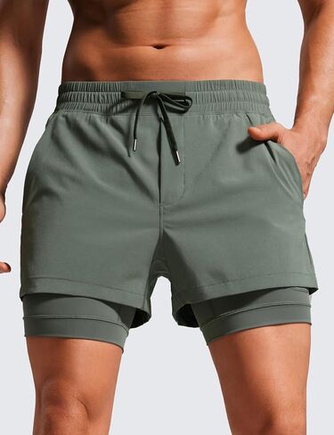 CRZ YOGA 2 in 1 Mens Athletic Shorts 3.5'' with Liner Quick Dry Lightweight for Running Gym with Zip Pockets in Saudi Arabia