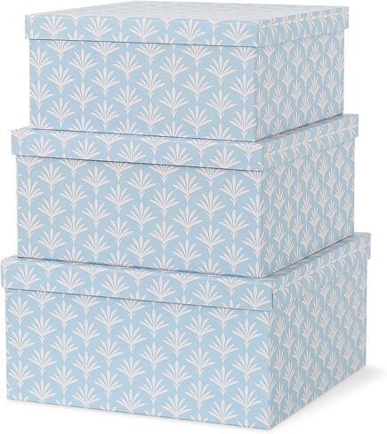 Soul & Lane Set of 3 Decorative Boxes with Lids, Square 11" x 11" Nesting Cardboard Storage for Home Décor in Blue, Keepsake and Memory Boxes for Organizing, Deco Sky in Kuwait