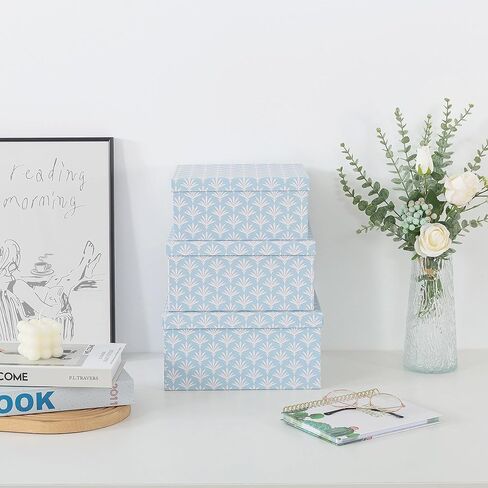 Soul & Lane Set of 3 Decorative Boxes with Lids, Square 11" x 11" Nesting Cardboard Storage for Home Décor in Blue, Keepsake and Memory Boxes for Organizing, Deco Sky in Kuwait