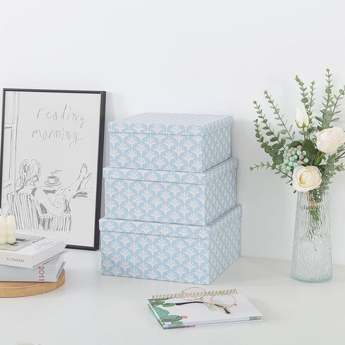 Soul & Lane Set of 3 Decorative Boxes with Lids, Square 11" x 11" Nesting Cardboard Storage for Home Décor in Blue, Keepsake and Memory Boxes for Organizing, Deco Sky in Kuwait