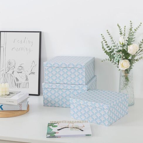 Soul & Lane Set of 3 Decorative Boxes with Lids, Square 11" x 11" Nesting Cardboard Storage for Home Décor in Blue, Keepsake and Memory Boxes for Organizing, Deco Sky in Kuwait