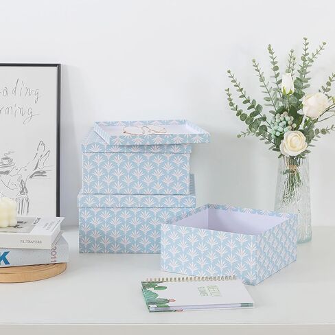 Soul & Lane Set of 3 Decorative Boxes with Lids, Square 11" x 11" Nesting Cardboard Storage for Home Décor in Blue, Keepsake and Memory Boxes for Organizing, Deco Sky in Kuwait