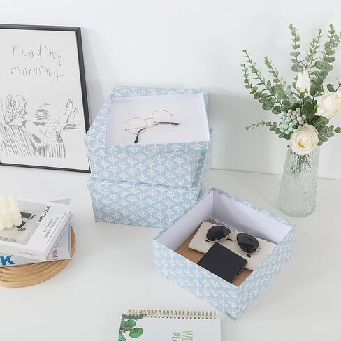 Soul & Lane Set of 3 Decorative Boxes with Lids, Square 11" x 11" Nesting Cardboard Storage for Home Décor in Blue, Keepsake and Memory Boxes for Organizing, Deco Sky in Kuwait