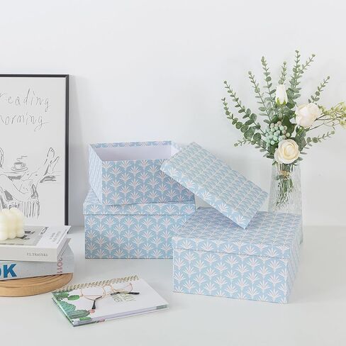 Soul & Lane Set of 3 Decorative Boxes with Lids, Square 11" x 11" Nesting Cardboard Storage for Home Décor in Blue, Keepsake and Memory Boxes for Organizing, Deco Sky in Kuwait