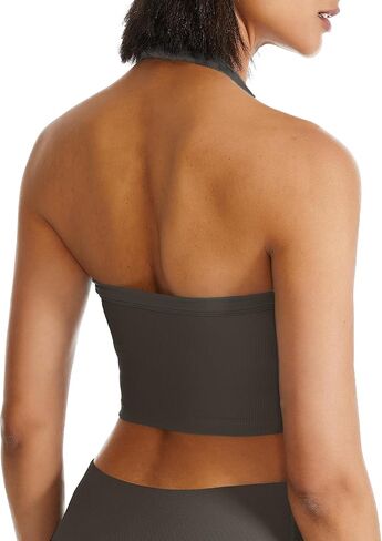 حمالة صدر رياضية هالتر طويلة مفتوحة الظهر للتمرين، قمصان علوية مضلعة مع حمالة صدر مدمجة للصالة الرياضية واليوجا in Kuwait