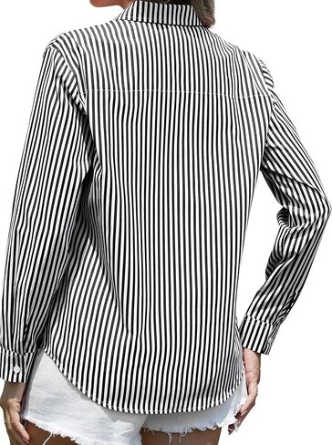 CUNLIN Wrinkle Free Women's Button Down Shirts Striped Long Sleeve Collared Blouses Tops with Pocket in Kuwait