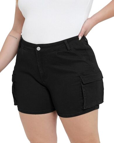 Women Plus Size Jean Shorts Stretchy Curvy Cargo Shorts High Waisted Streetwear Denim Shorts with Pockets in Saudi Arabia