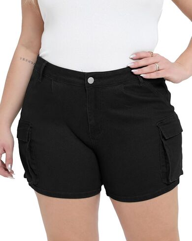 Women Plus Size Jean Shorts Stretchy Curvy Cargo Shorts High Waisted Streetwear Denim Shorts with Pockets in Saudi Arabia