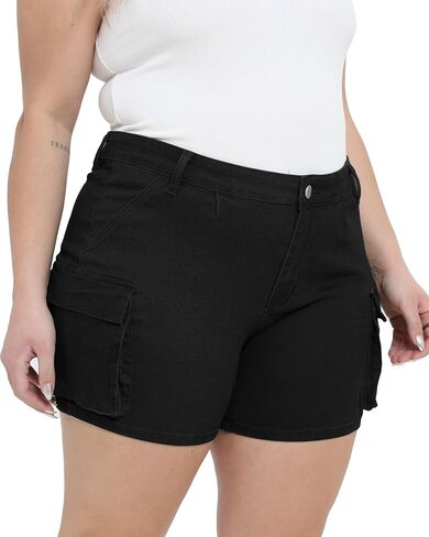 Women Plus Size Jean Shorts Stretchy Curvy Cargo Shorts High Waisted Streetwear Denim Shorts with Pockets in Saudi Arabia