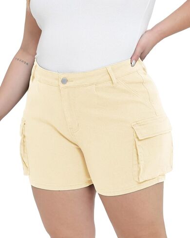 Women Plus Size Jean Shorts Stretchy Curvy Cargo Shorts High Waisted Streetwear Denim Shorts with Pockets in Saudi Arabia