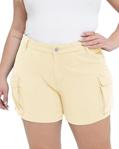 Women Plus Size Jean Shorts Stretchy Curvy Cargo Shorts High Waisted Streetwear Denim Shorts with Pockets in Saudi Arabia