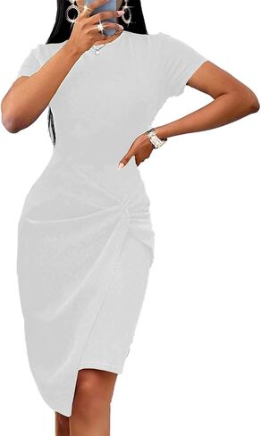 Women's Long Sleeve Wedding Guest Dress 2024 Sexy V Neck Wrap Ruched Bodycon Party Work Midi Dresses in Saudi Arabia
