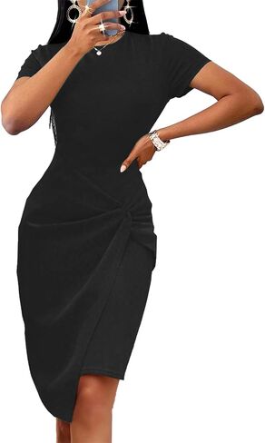 Women's Long Sleeve Wedding Guest Dress 2024 Sexy V Neck Wrap Ruched Bodycon Party Work Midi Dresses in Saudi Arabia