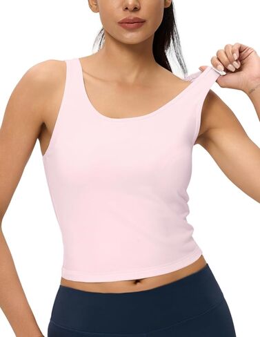 AJISAI Womens Double Lined Workout Tank Tops Scoop Neck Yoga Tanks Casual Crop Sleeveless Summer Top in Saudi Arabia