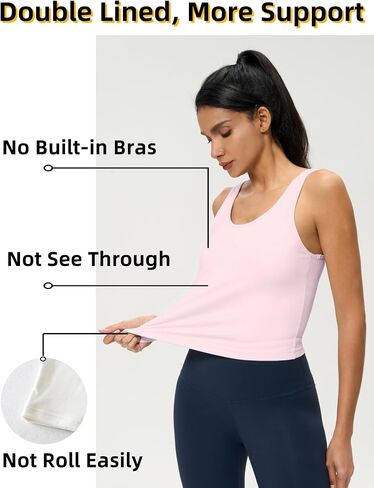 AJISAI Womens Double Lined Workout Tank Tops Scoop Neck Yoga Tanks Casual Crop Sleeveless Summer Top in Saudi Arabia