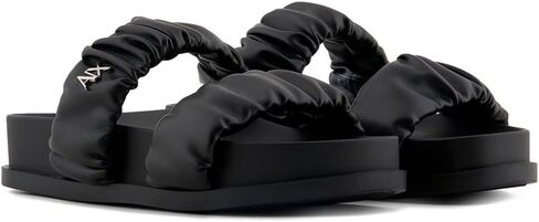 Armani Exchange Women's Padded Sandal with Ruched Thick Straps Over The Foot Flat in Saudi Arabia