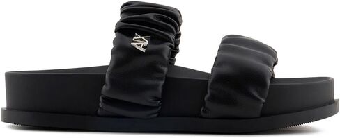 Armani Exchange Women's Padded Sandal with Ruched Thick Straps Over The Foot Flat in Saudi Arabia