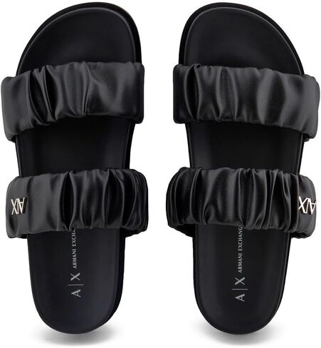 Armani Exchange Women's Padded Sandal with Ruched Thick Straps Over The Foot Flat in Saudi Arabia