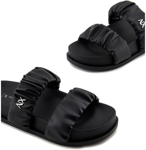 Armani Exchange Women's Padded Sandal with Ruched Thick Straps Over The Foot Flat in Saudi Arabia