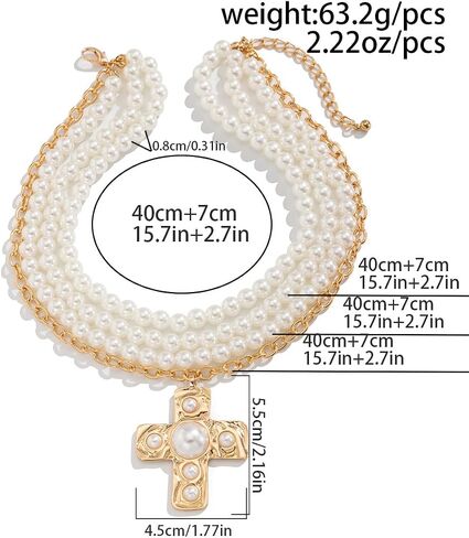 Pearl Cross Necklace for Women Chunky Gold Cross Necklace Layered Cross Pearl Stacked Choker Necklace OT Buckle Chain Chunky Gold Statement Cross Pendant Necklace in Saudi Arabia