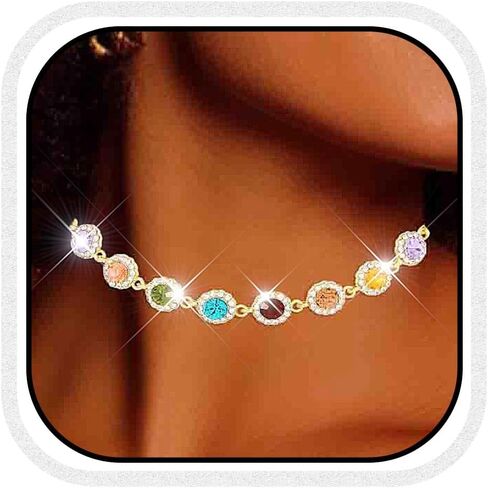 CLOACE Colorful Crystal Choker Necklace Sparkly Rhinestone Chokers Necklaces Chain Party Prom Neck Jewelry for Women in Kuwait
